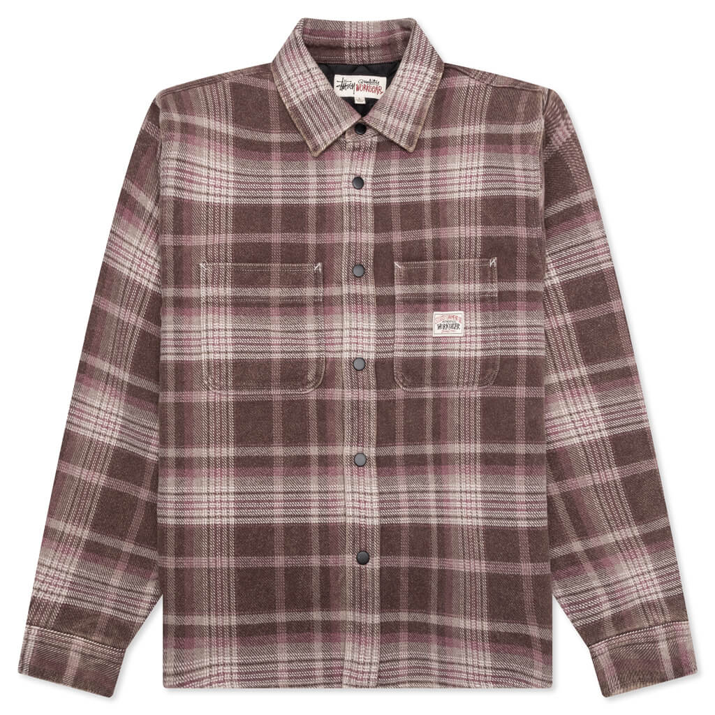 Heavy Washed Plaid Shirt Brown
