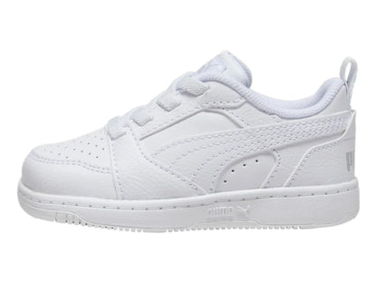 Tenis PUMA Rebound V6 Lo AC Blanco y Gris para Niño