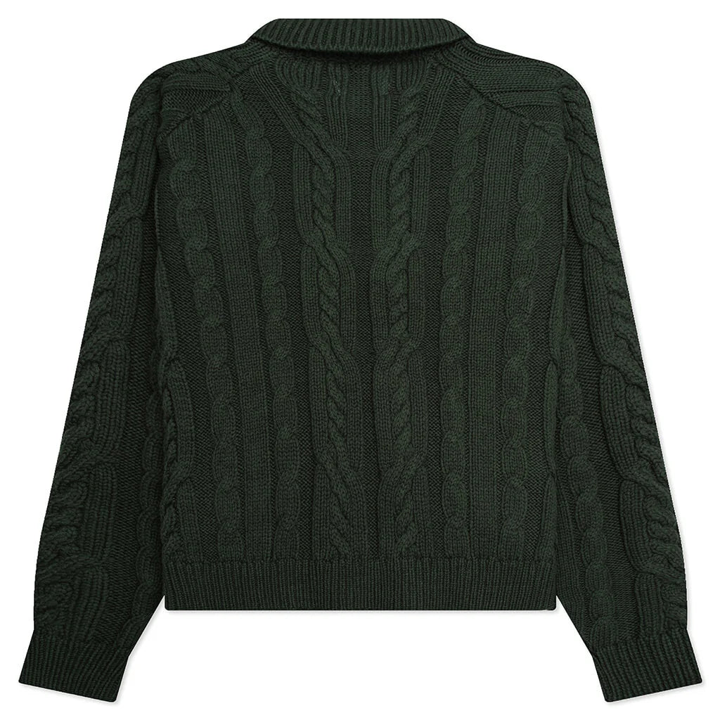 Cable Zip Henley Green
