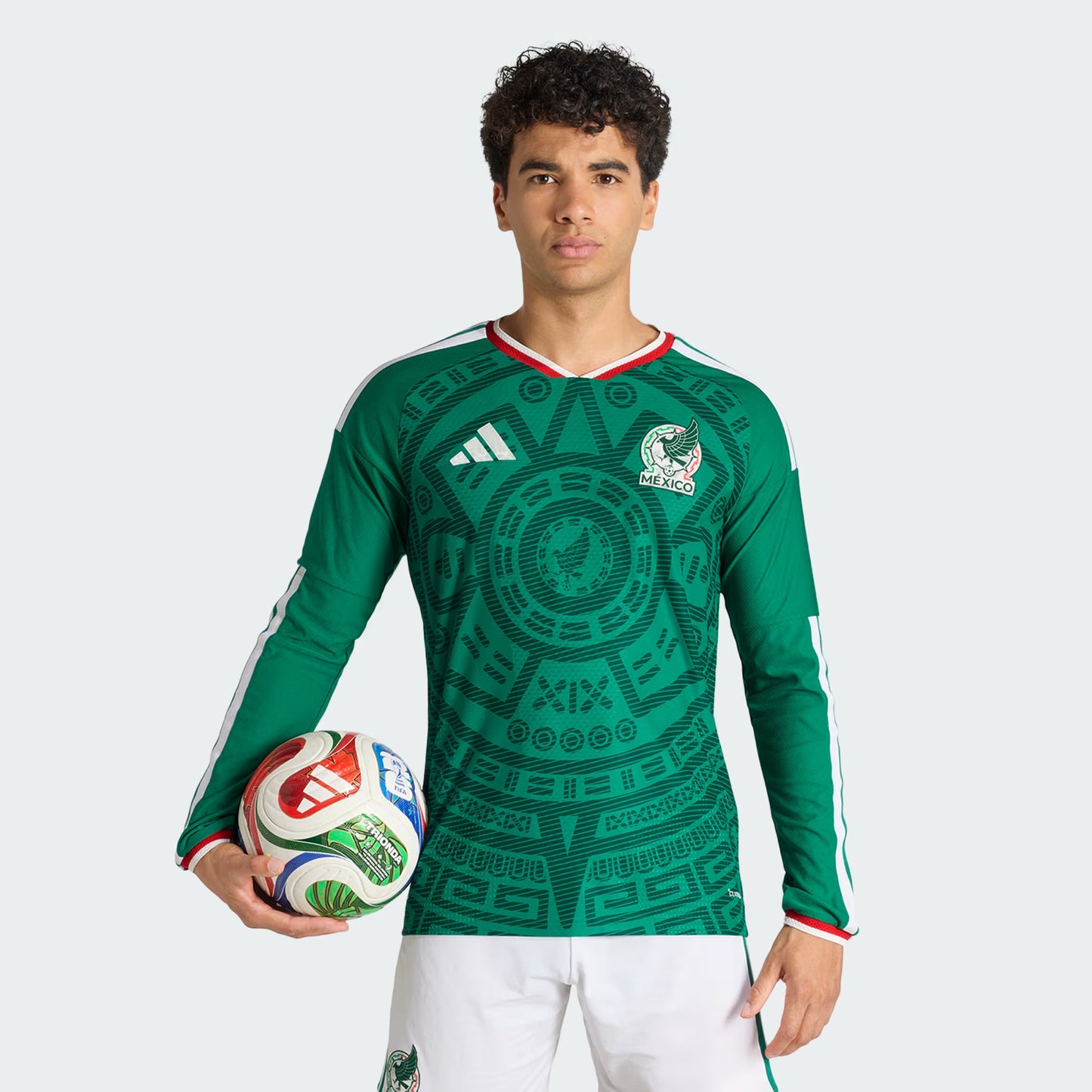 adidas Mexico Home Authentic Long Sleeve Soccer Mens Jersey 26 Green