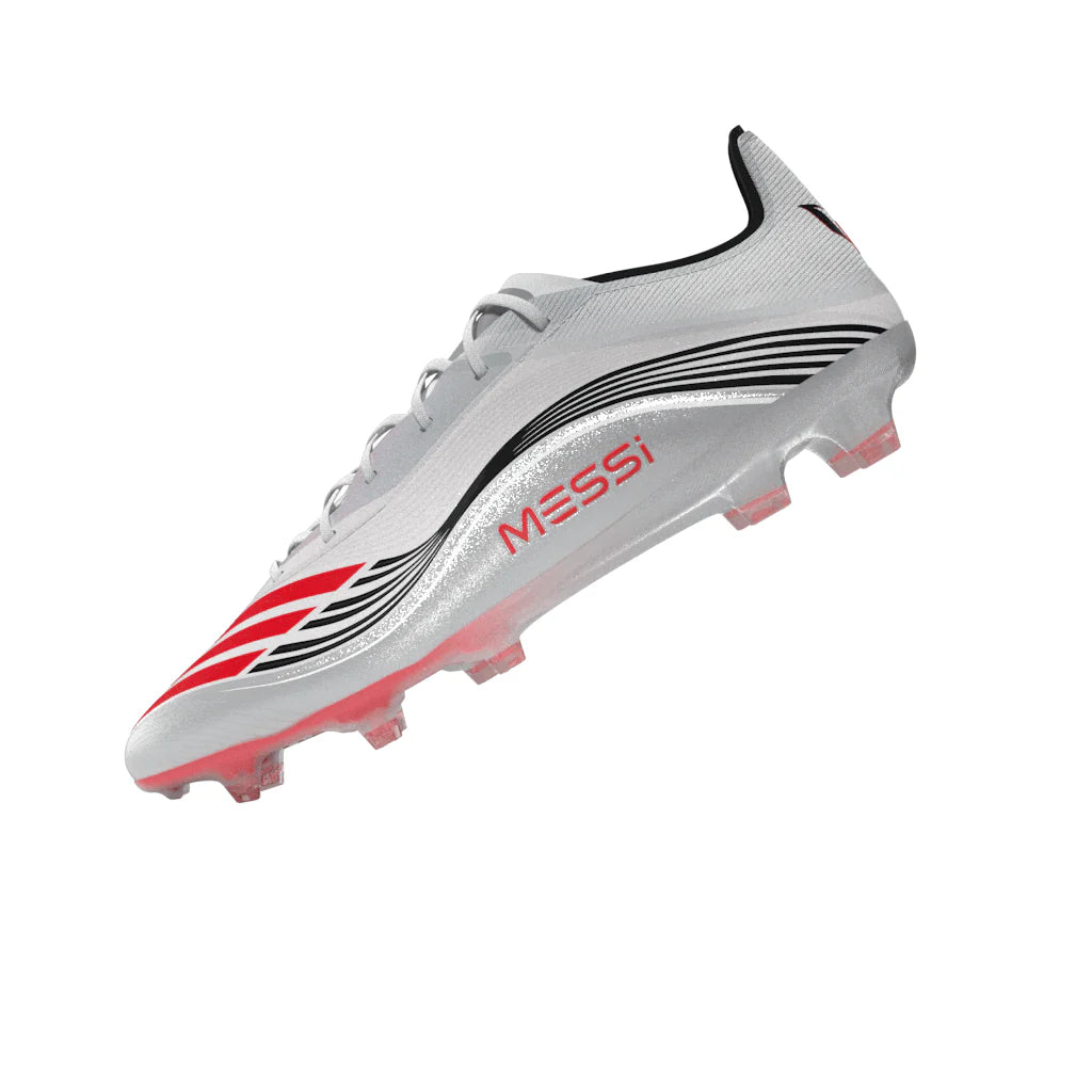 adidas F50 Messi Pro Firm Ground Soccer Cleats White Red Silver