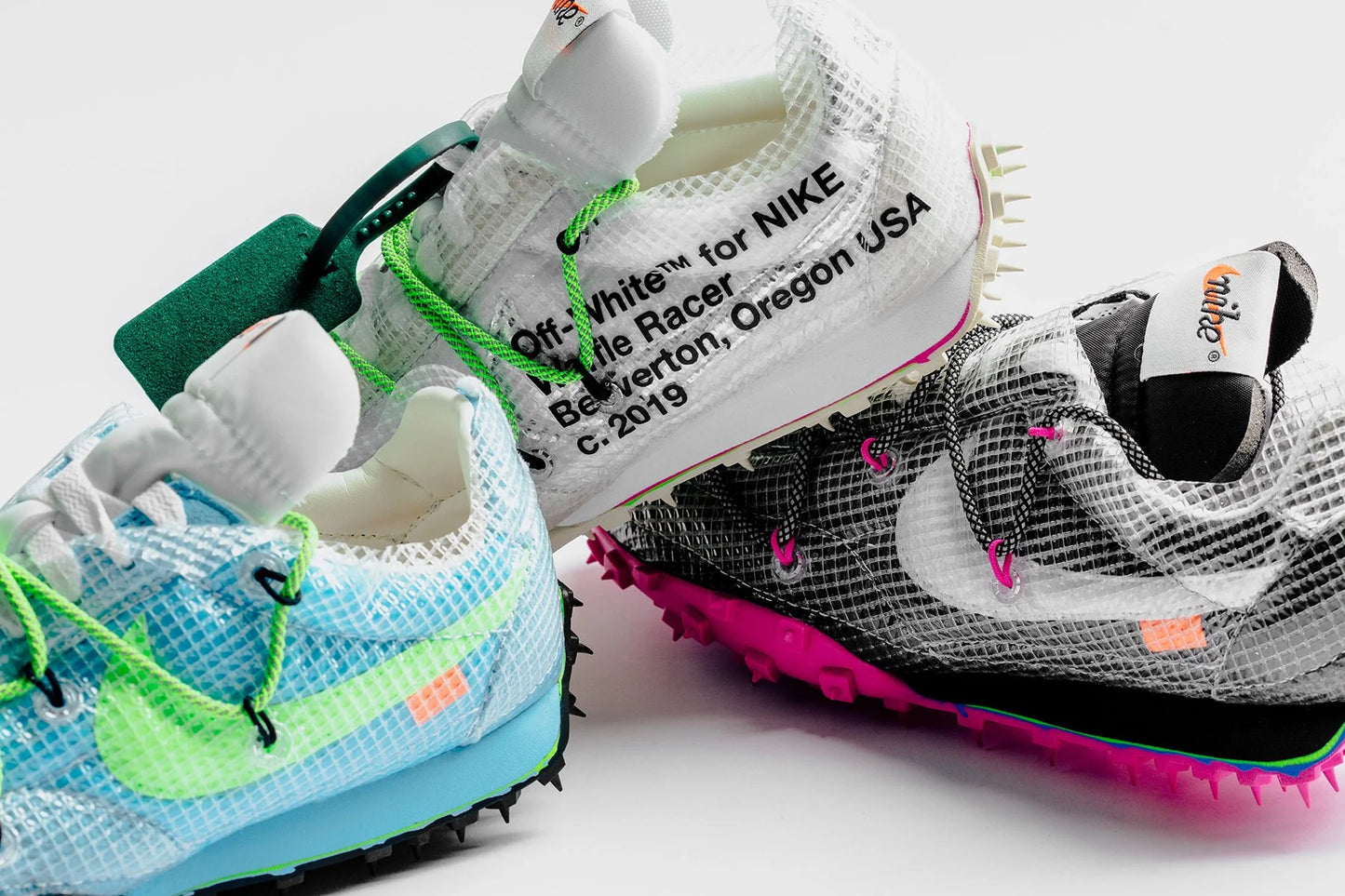 Nike x Off White Womens Waffle Racer Vivid Sky Electric Green Black