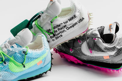 Nike x Off White Womens Waffle Racer Vivid Sky Electric Green Black