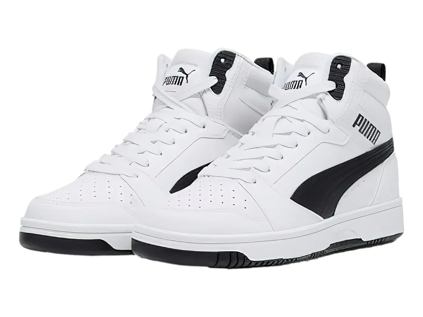 Tenis PUMA Rebound V6 Mid Blanco y Negro para Niño