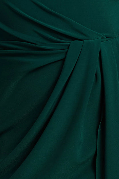 Khari | Bottle Green High-Neck Twisted Maxi Dress With Drape