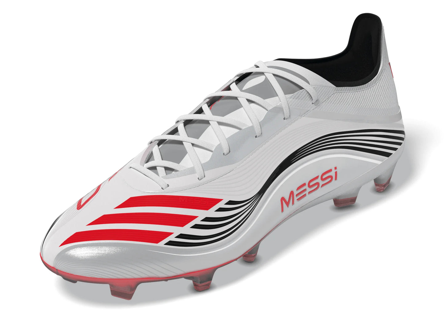 adidas F50 Messi Pro Firm Ground Soccer Cleats White Red Silver