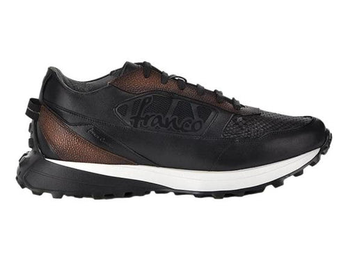 Tenis Cuadra de Piel de Pitón Gris y Negro para Hombre