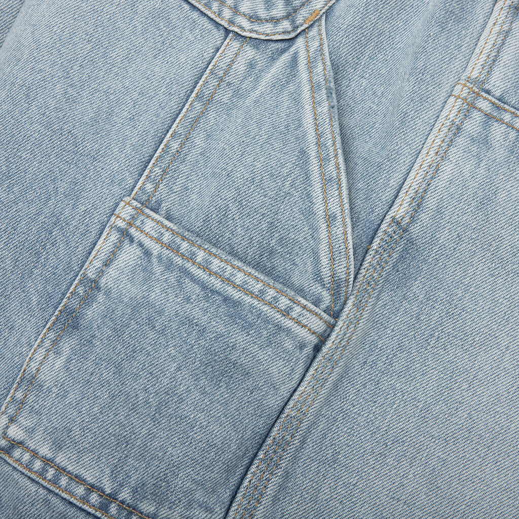 Double Knee Short Blue Heavy Worn Bleached
