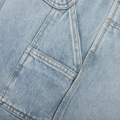 Double Knee Short Blue Heavy Worn Bleached