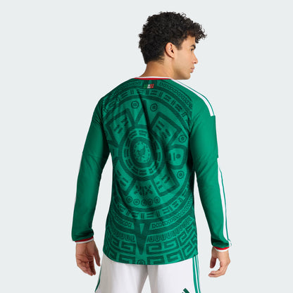 adidas Mexico Home Authentic Long Sleeve Soccer Mens Jersey 26 Green