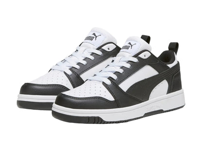 Tenis PUMA Rebound V6 Lo Blanco y Negro para Niño