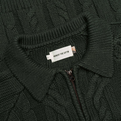 Cable Zip Henley Green