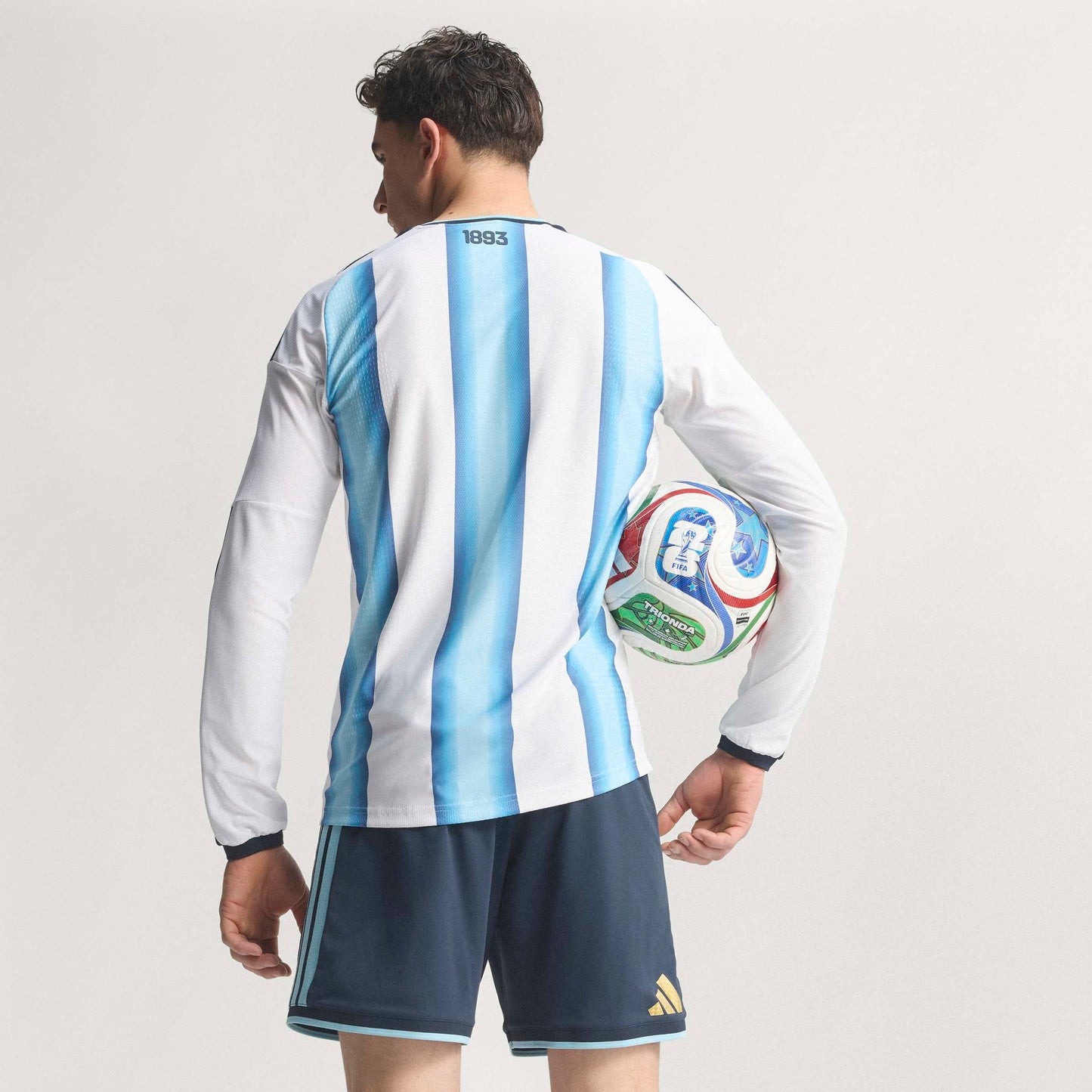 adidas Argentina Home Authentic Long Sleeve Mens Soccer Jersey 26 White Blue