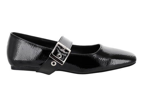 Zapatos Planos Roze de Charol Corrugado Negro para Mujer