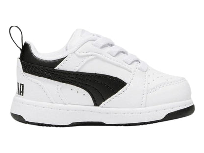 Tenis PUMA Rebound V6 Lo AC Blanco y Negro para Niño