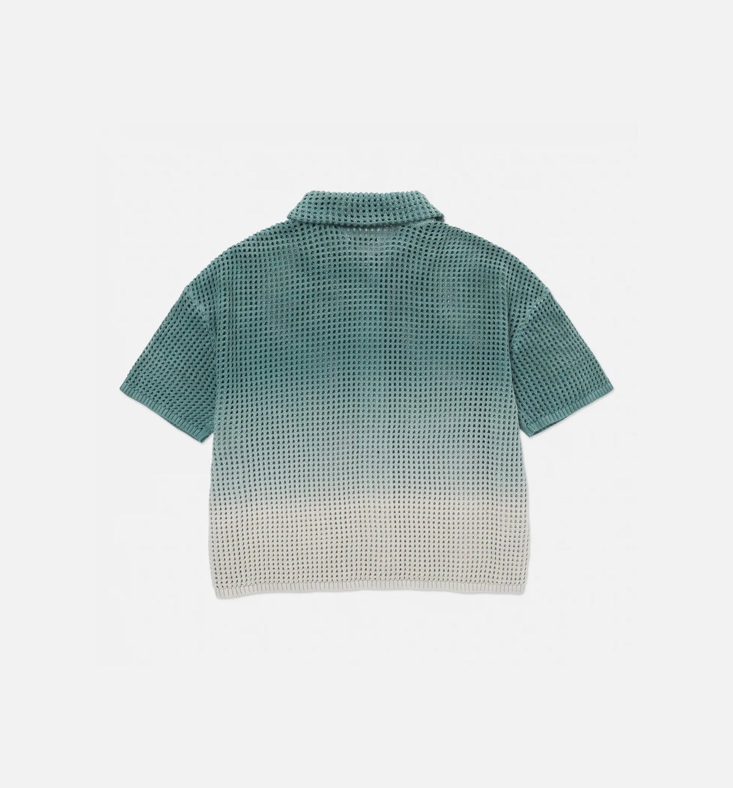 Crochet Ombre Button Up Womens Short Sleeve Shirt Green