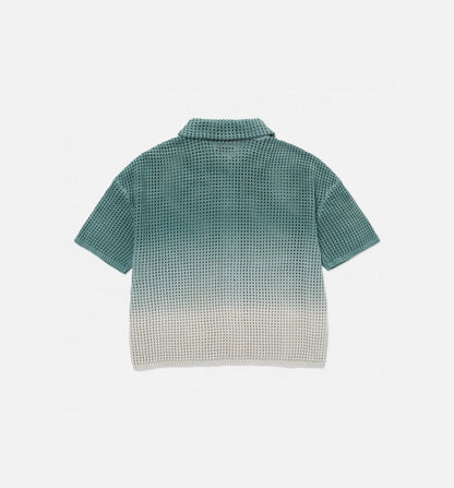 Crochet Ombre Button Up Womens Short Sleeve Shirt Green