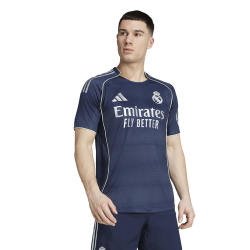 adidas Real Madrid Mens Away Authentic Soccer Jersey 25 26 Blue