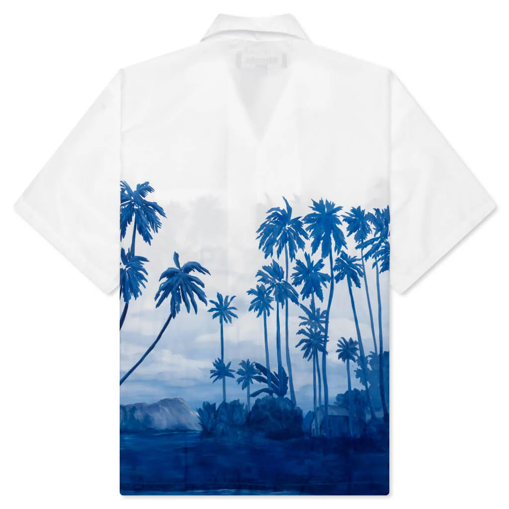 Palm Tree Hawaiian S S Shirt Blue