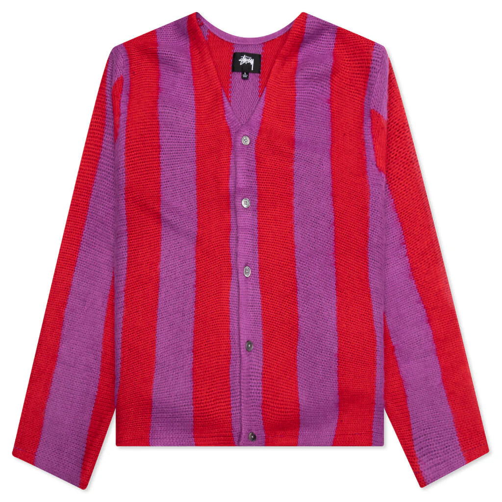 Striped Brushed Cardigan Purple