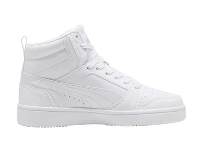 Tenis PUMA Rebound V6 Mid Blancos y Grises para Niño