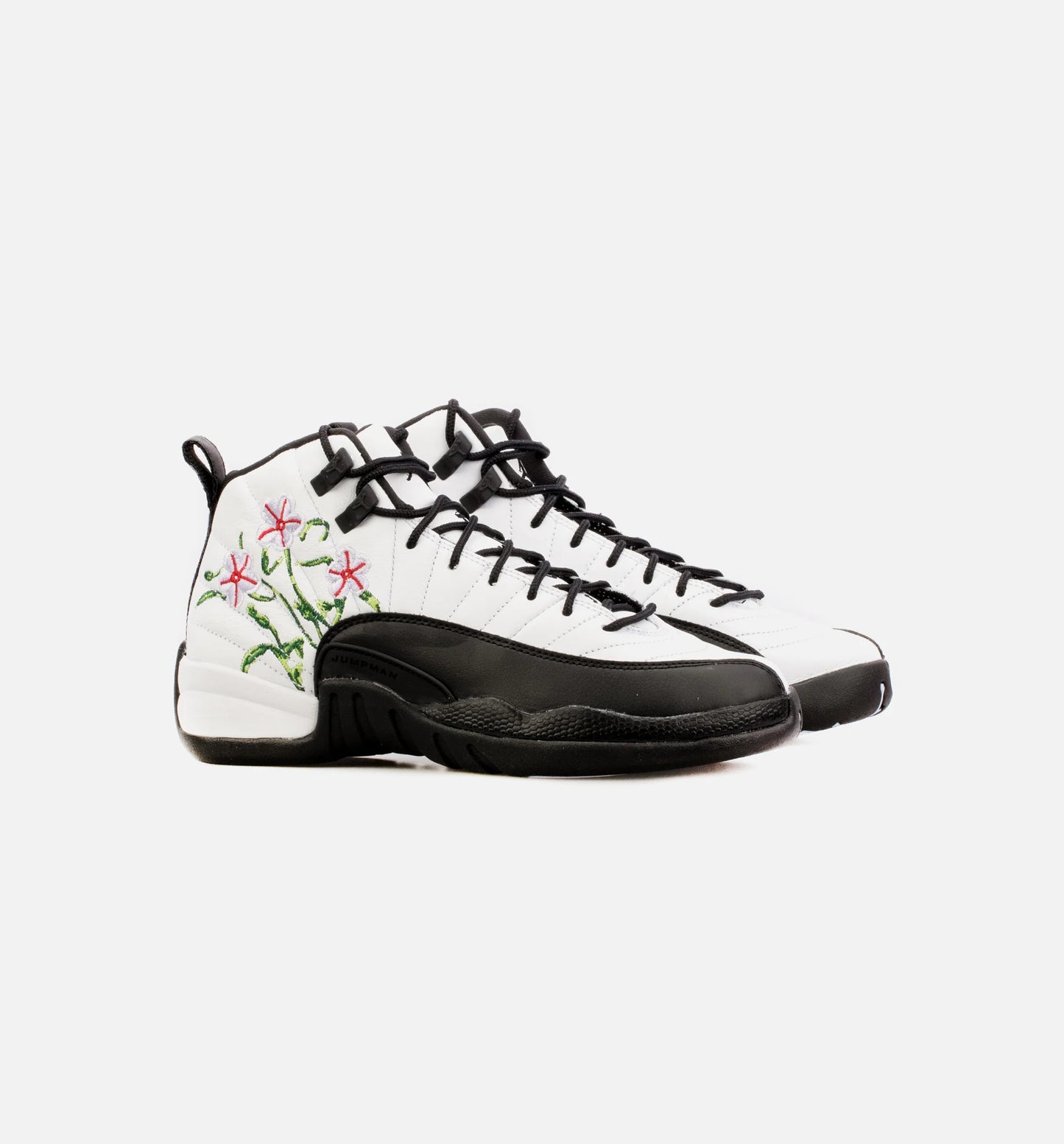 Air Jordan 12 Retro Floral Grade School Lifestyle Shoe Black White