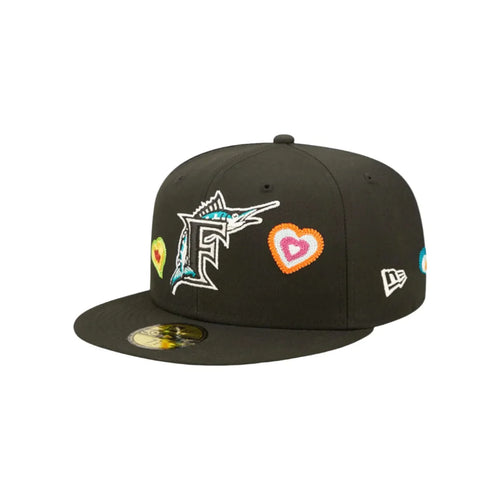 New Era 59Fifty Florida Marlins Chain Stitch Heart - "Black"