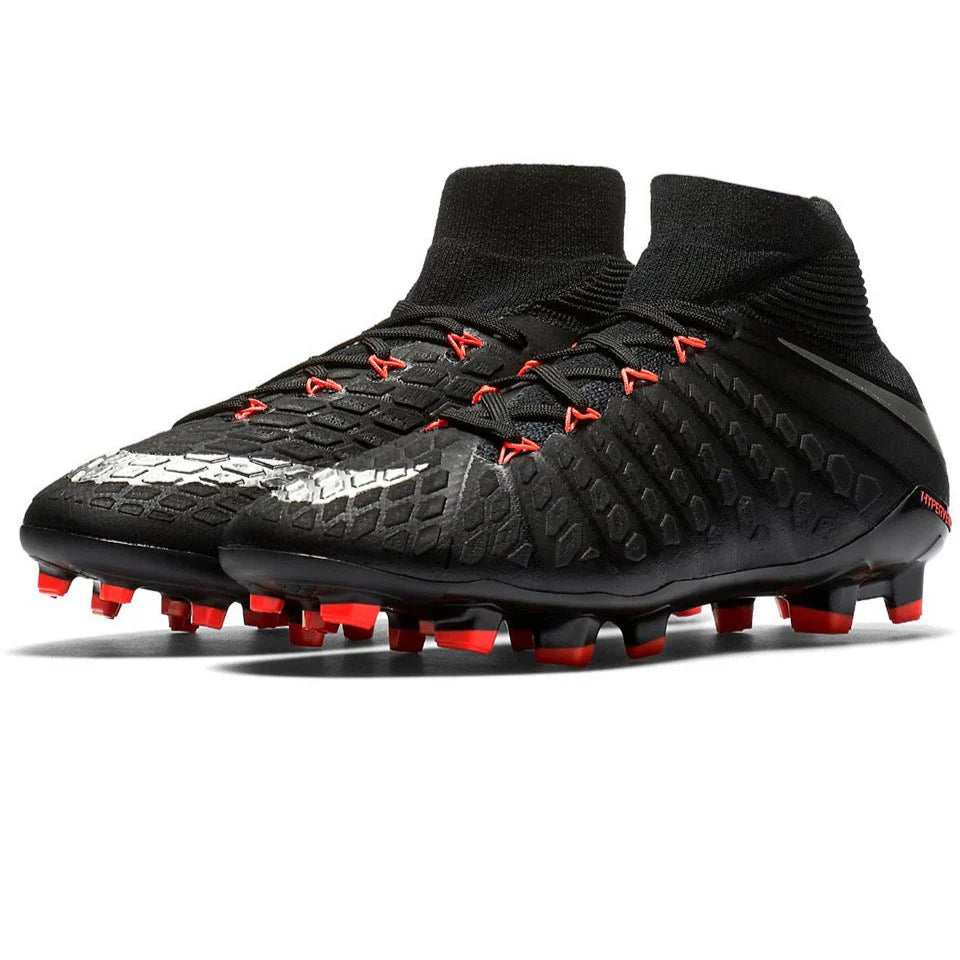 Nike Kids Jr Hypervenom Phantom III Dynamic Fit FG Firm Ground Soccer Cleats Black Red Silver
