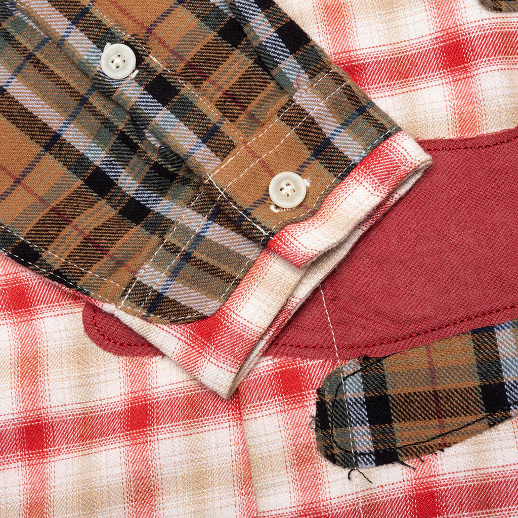 Patchwork Face Flannel Shirt Red