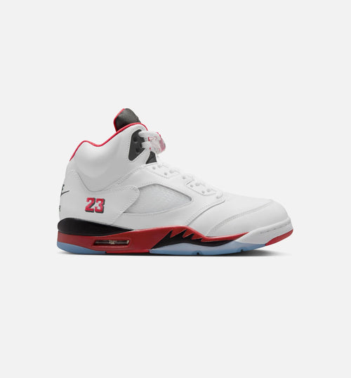 Air Jordan 5 Retro Fire Red Mens Lifestyle Shoe White Fire Red Black