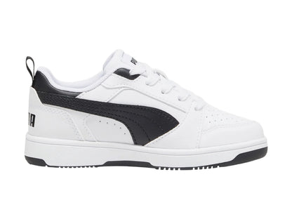 Tenis PUMA Rebound V6 Lo Blanco y Negro para Niño