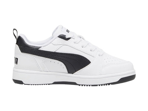 Tenis PUMA Rebound V6 Lo Blanco y Negro para Niño