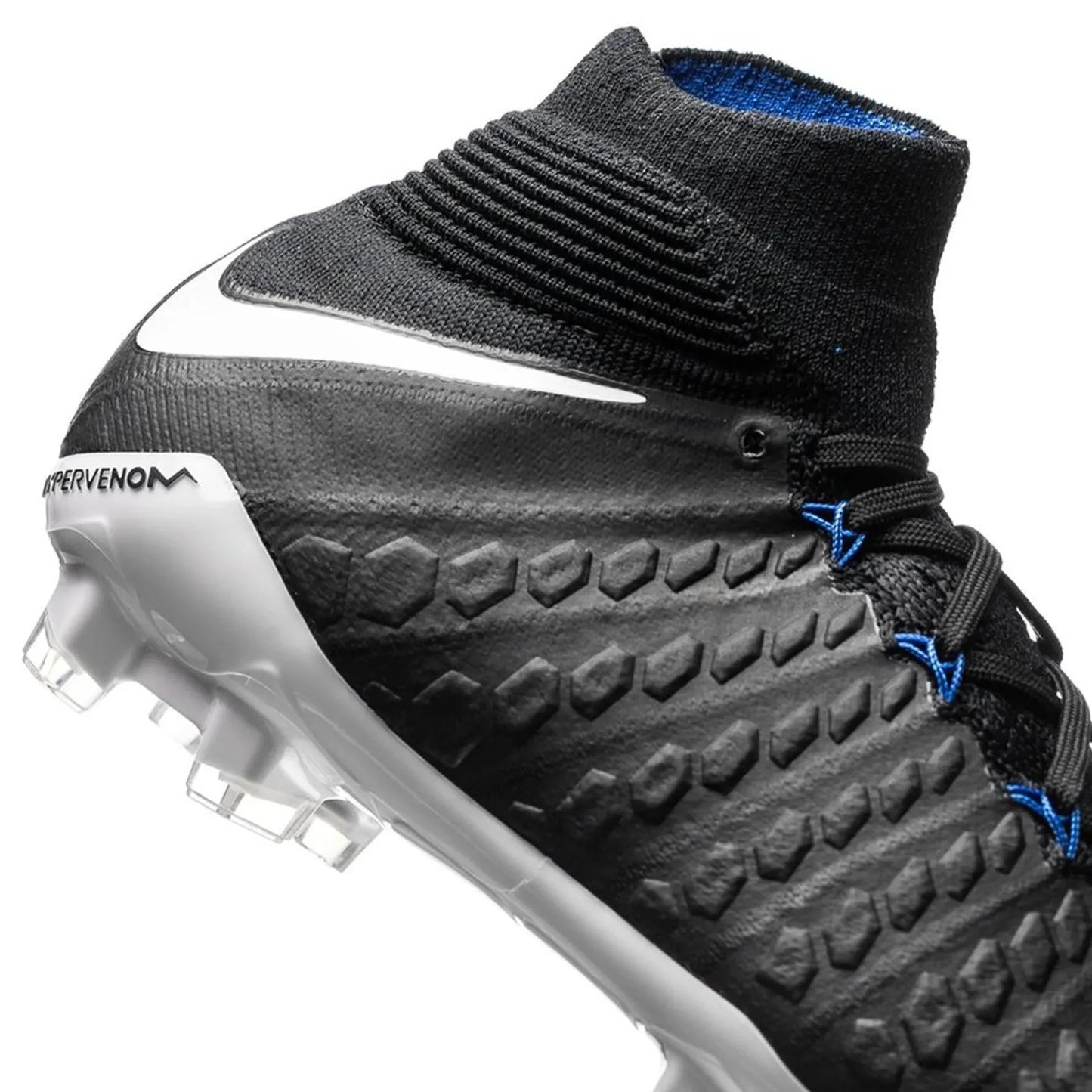 Nike Kids Jr Hypervenom Phantom III Dynamic Fit FG Firm Ground Soccer Cleats Black White Royal