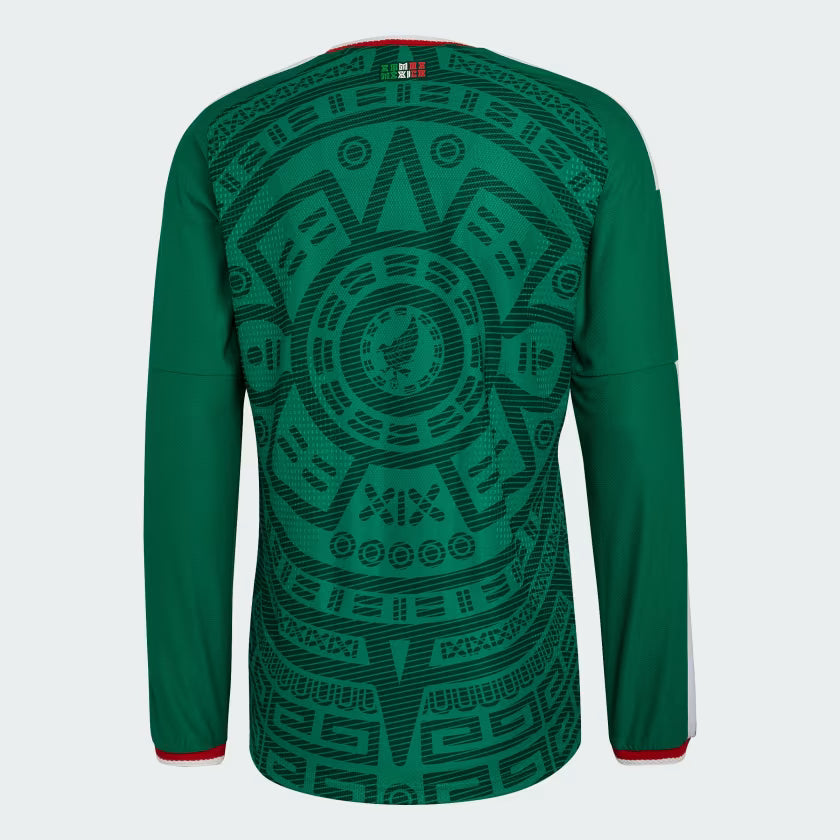 adidas Mexico Home Authentic Long Sleeve Soccer Mens Jersey 26 Green