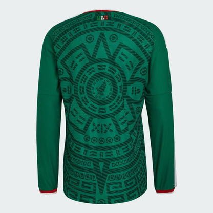 adidas Mexico Home Authentic Long Sleeve Soccer Mens Jersey 26 Green