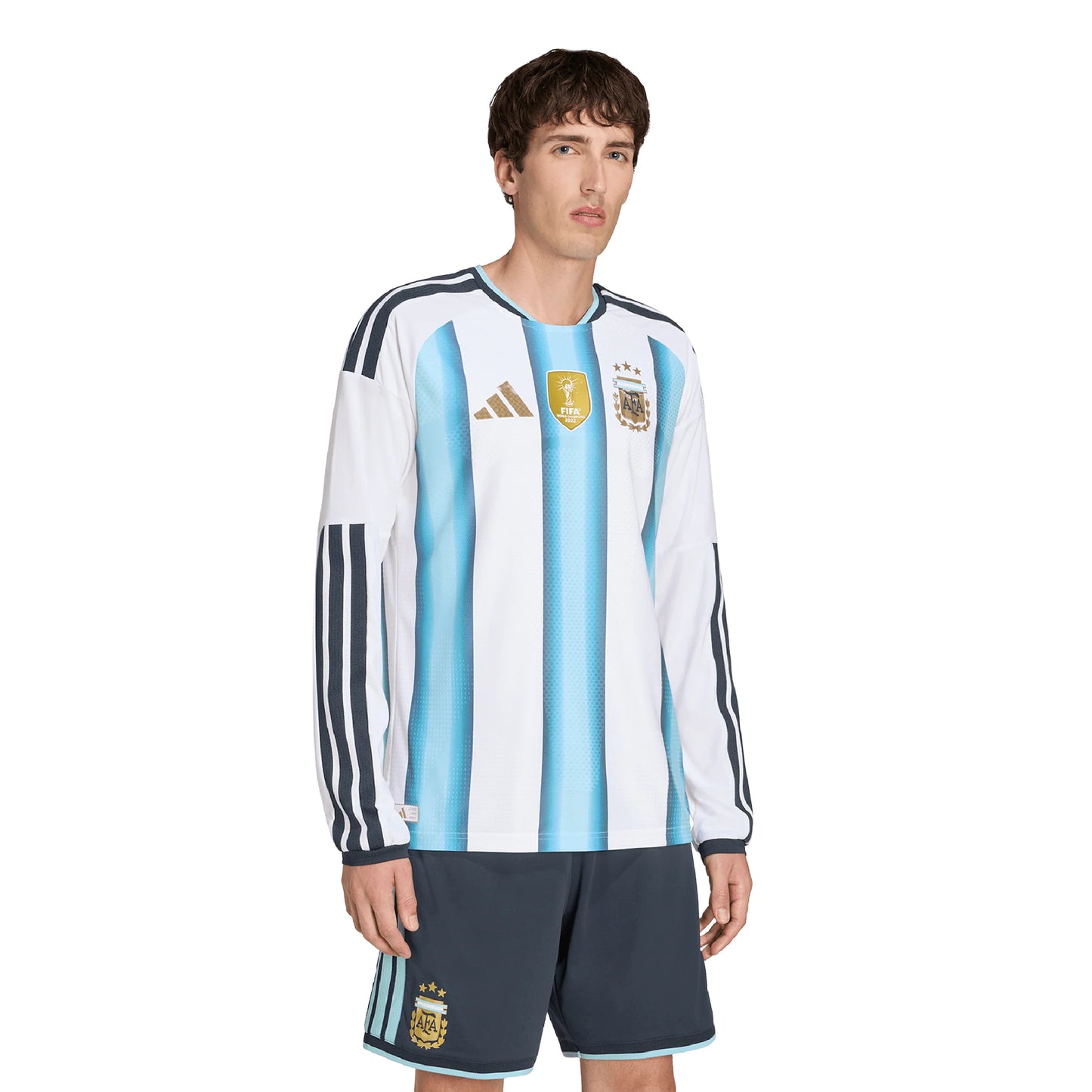 adidas Argentina Home Authentic Long Sleeve Mens Soccer Jersey 26 White Blue