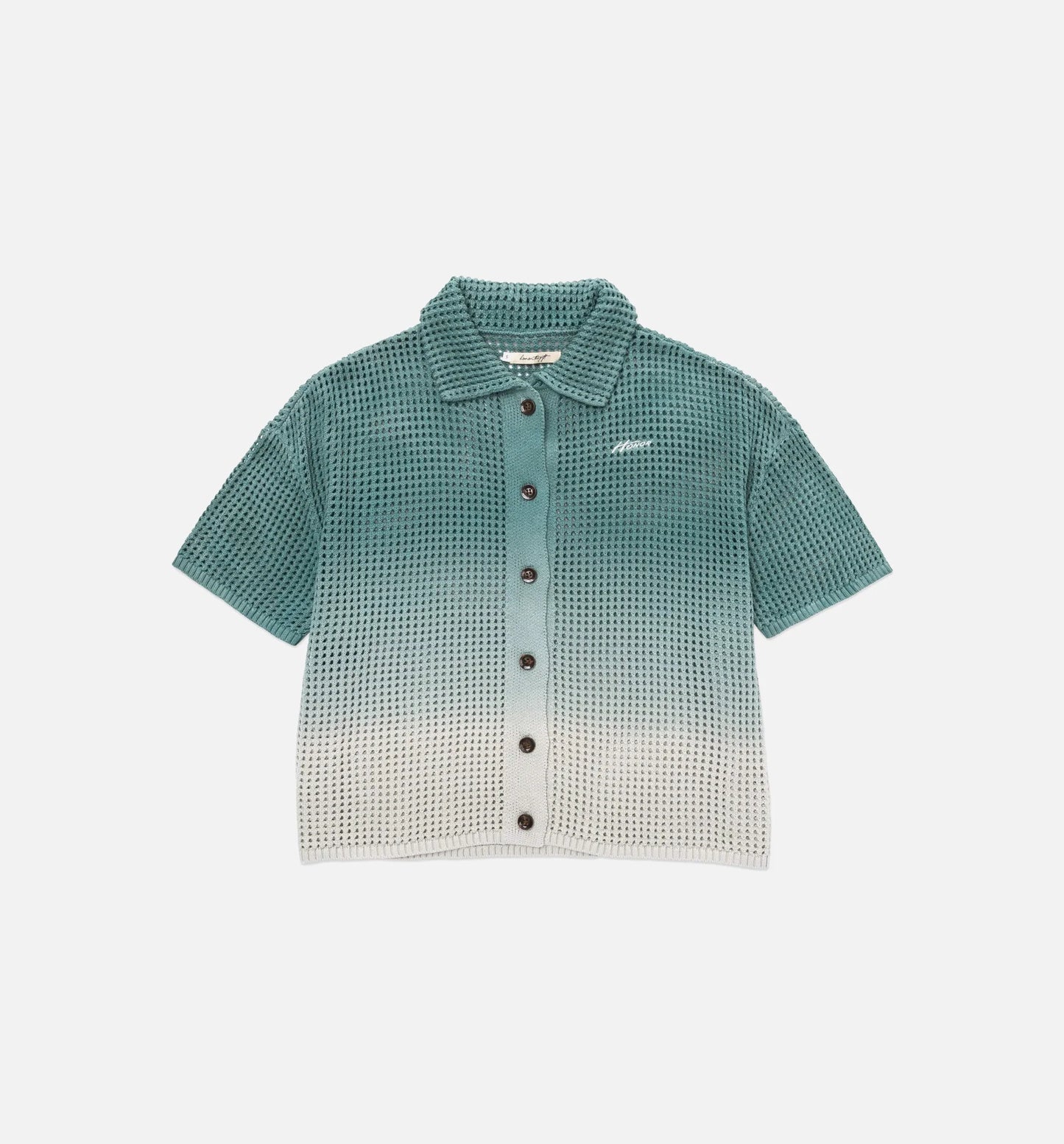 Crochet Ombre Button Up Womens Short Sleeve Shirt Green