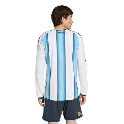adidas Argentina Home Authentic Long Sleeve Mens Soccer Jersey 26 White Blue