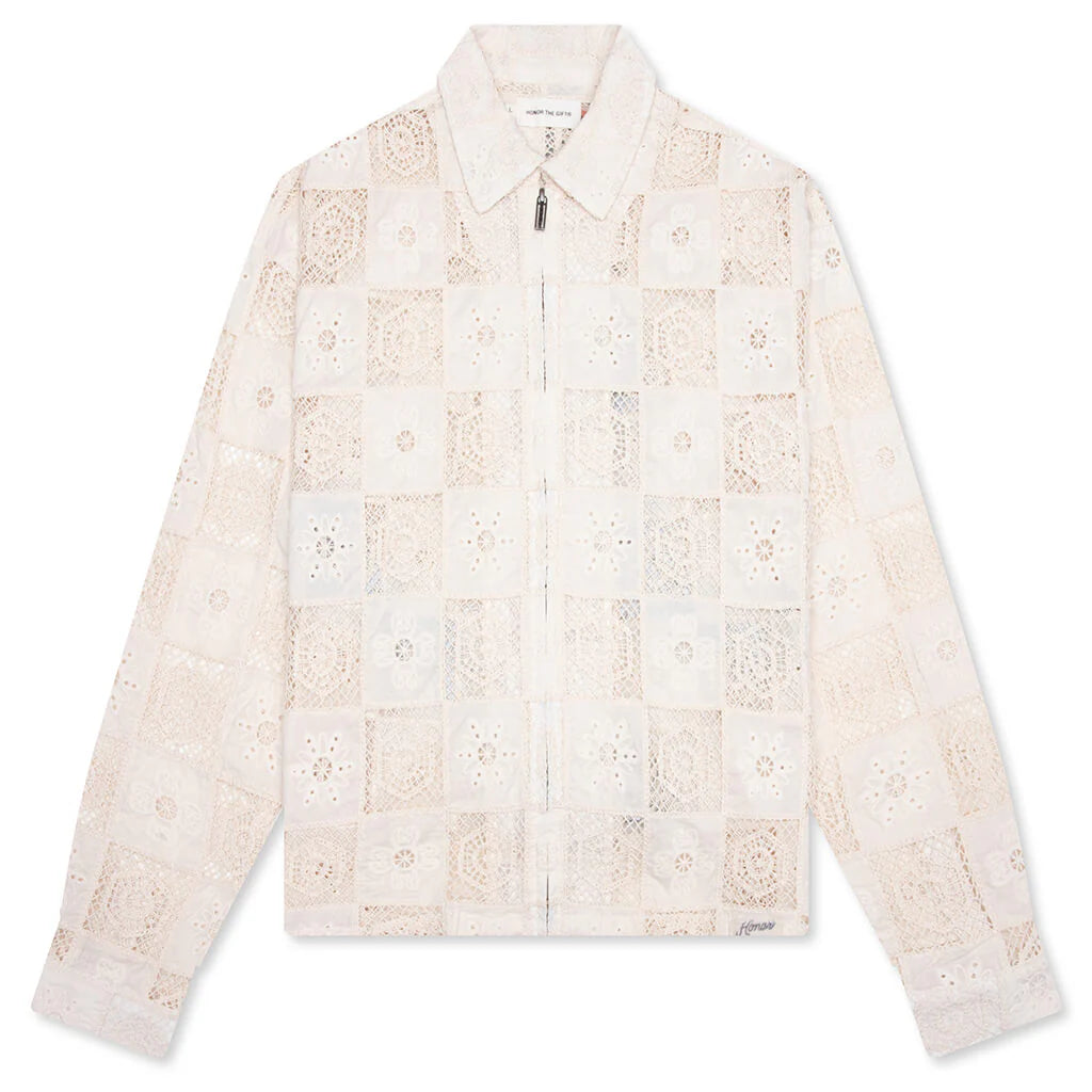 Crochet Full Zip Jacket Bone