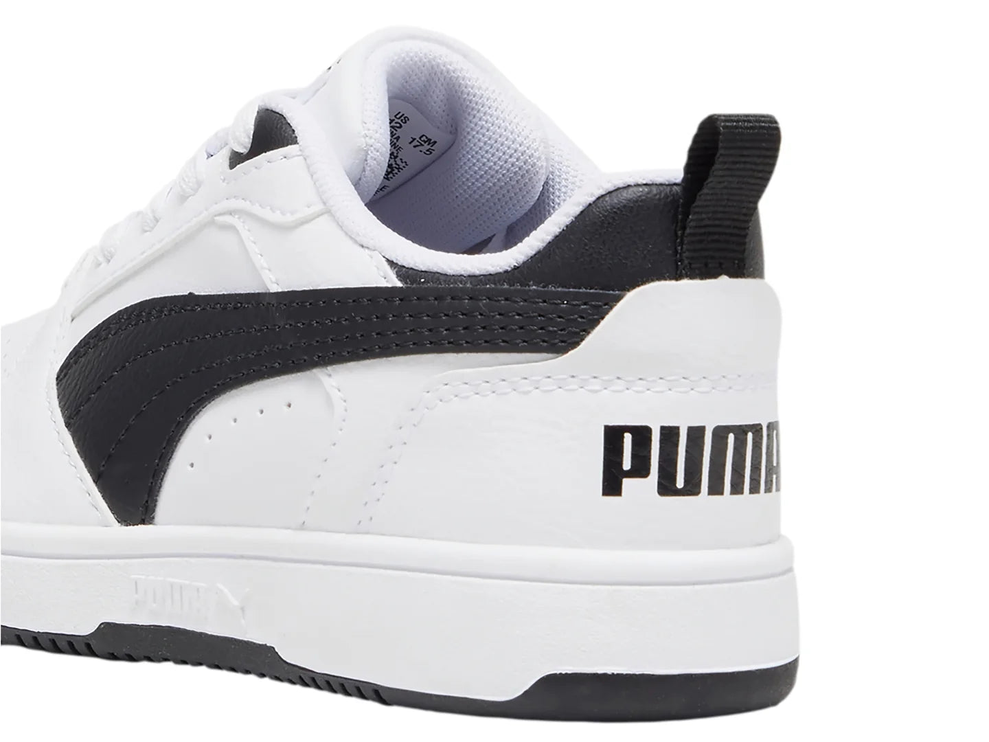 Tenis PUMA Rebound V6 Lo Blanco y Negro para Niño