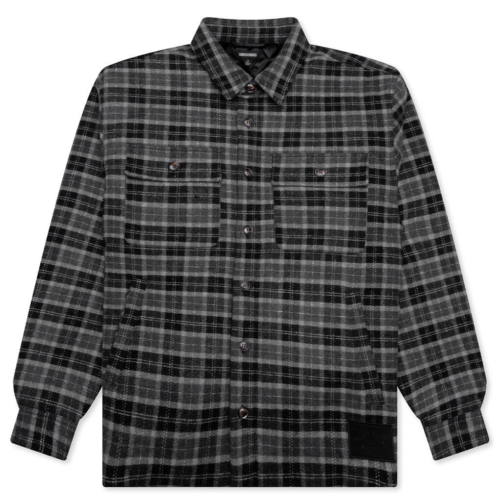 Embroidered Flannel Shirt Jacket Black