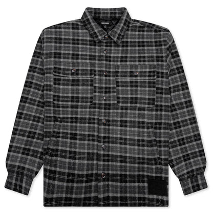 Embroidered Flannel Shirt Jacket Black