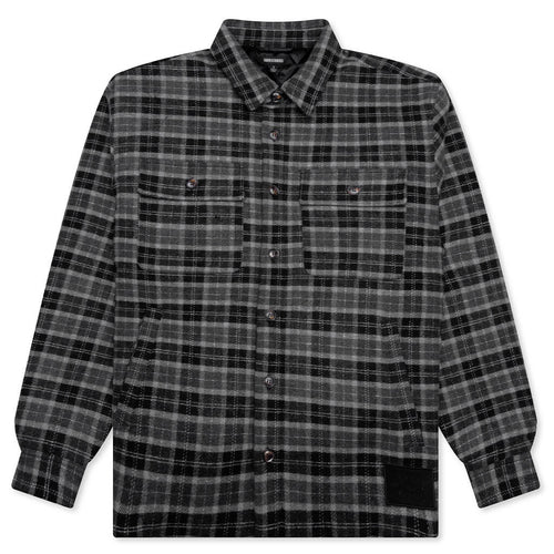 Embroidered Flannel Shirt Jacket Black