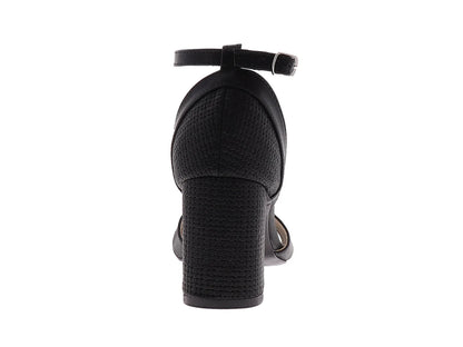 Sandalias Luna Rosa Negro Tacón Cuadrado para Mujer