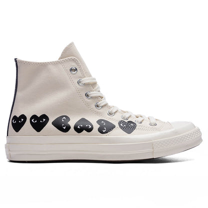 Converse x Comme Des Garcons PLAY All Star Chuck 70 Hi Multi Heart Milk Black