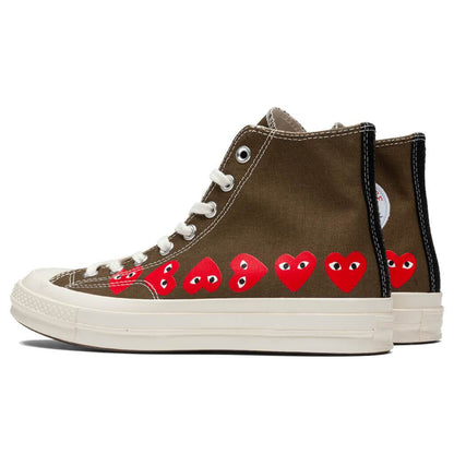 Converse x Comme Des Garcons PLAY All Star Chuck 70 Hi Multi Heart Khaki