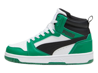 Tenis PUMA Rebound V6 Mid Blanco y Verde para Niño