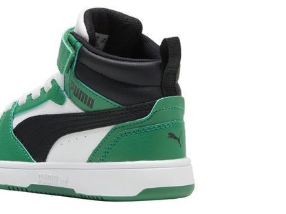 Tenis PUMA Rebound V6 Mid Blanco y Verde para Niño