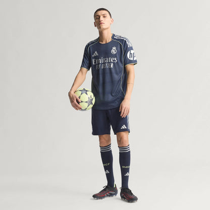 adidas Real Madrid Mens Away Authentic Soccer Jersey 25 26 Blue
