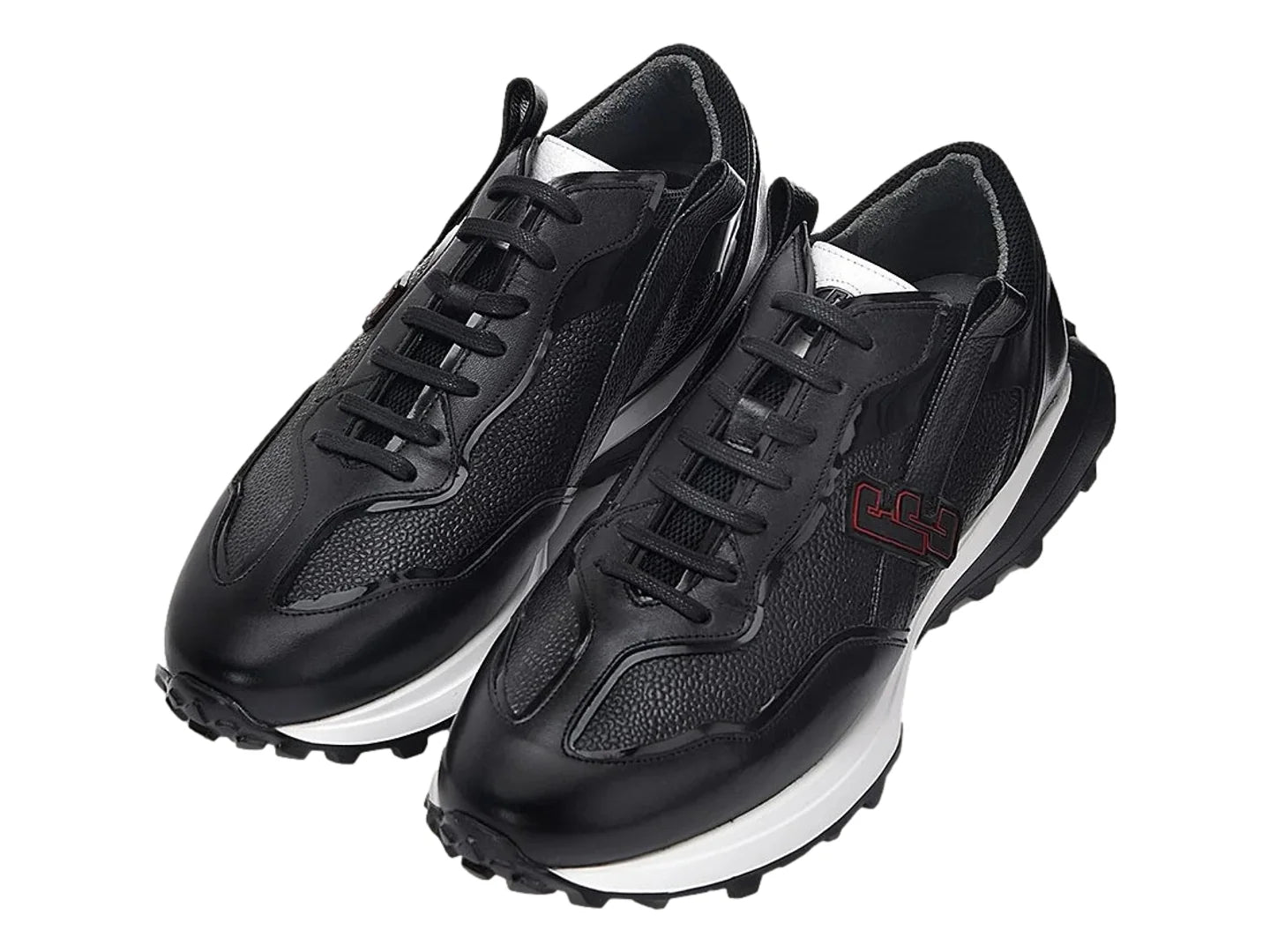 Tenis Cuadra de Piel Ternera Negro para Hombre